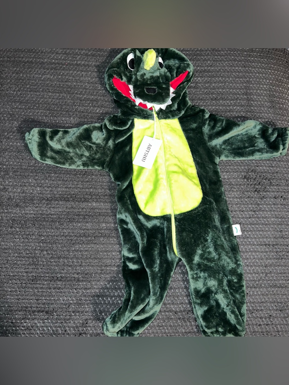 Kids Plush Dark Green Dinosaur One-Piece Romper